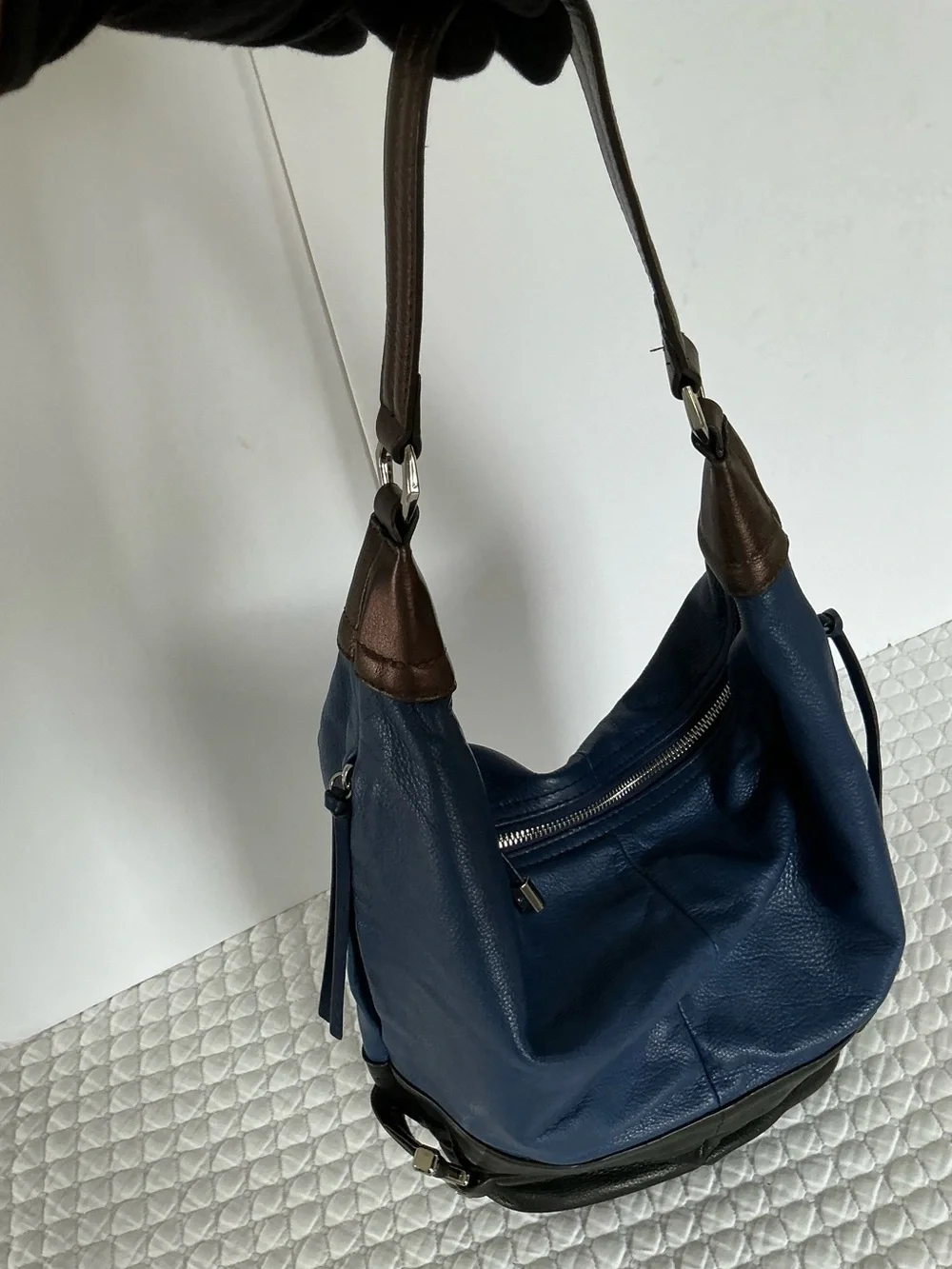 b. makowsky Blue, Black, Brown Pebble Leather Hobo Shoulder Bag